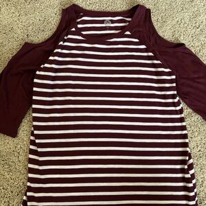 SO White and Maroon Raglan Cut Out Blouse
